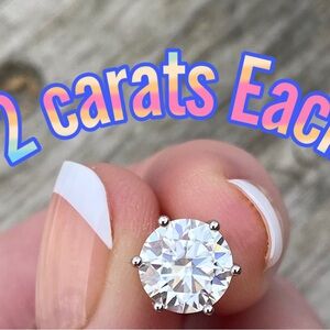 4 Ct TW Moissanite Solitaire Stud Earrings sterling silver platinum FL/D…